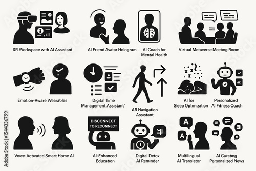 Illustrative Depiction of Artificial Intelligence Applications in Various Aspects of Life Including Healthcare Education Communication Productivity and Personal Well being Showcasing the Future of AI