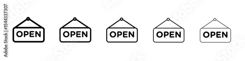 Open sign black and white vector sign