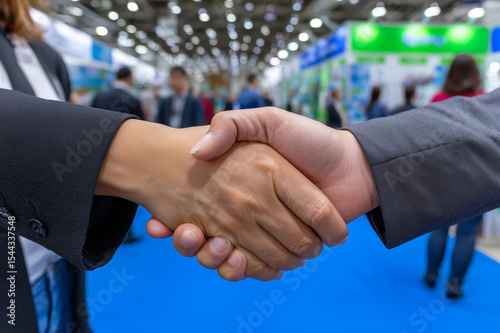 Business Handshake at Trade Show for Agreement or Partnership