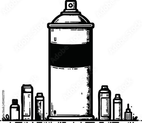 aerosol spray paint can stands doodle hand drawn icon. Outline drawing spray paint can line clipart symbol. Vector illustration