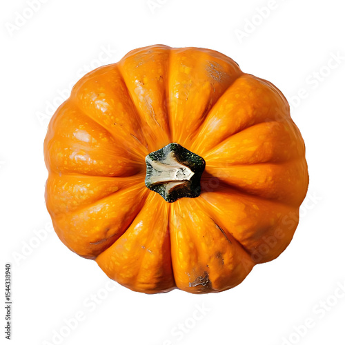 Decorative mini pumpkin isolated on white background, top view, png.