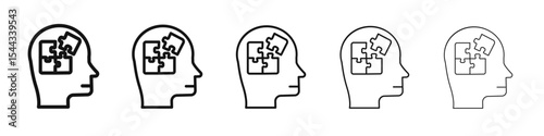 People head with puzzles icon black and white vector sign