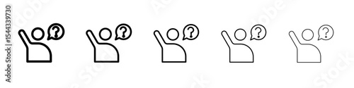 Person asking question icon black and white vector sign