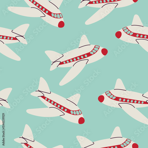 Airplane seamless pattern background for packaging and decoration. Travel concept.