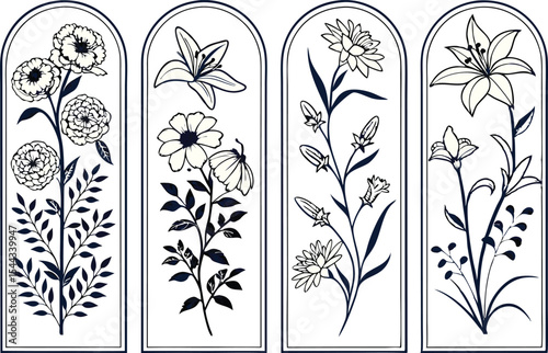 Beautiful Flower Border Design Collection for Creative Projects and Decorative Use. Elegant Hand Drawn Flower Border Designs for Invitations Cards and Crafts. Floral Border Design Elements Perfect
