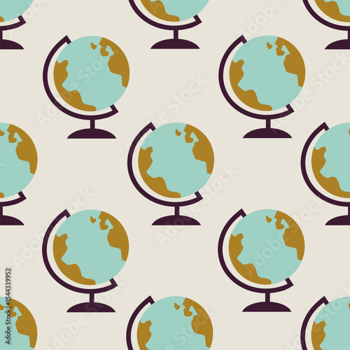 Globus seamless pattern background for packaging and decoration. Travel education knowledge concept.