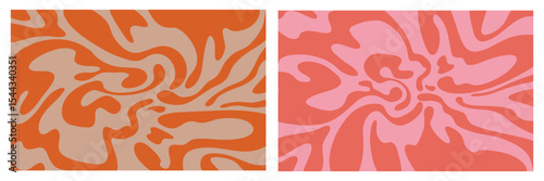 Set of abstract wavy background pattern. Psychedelic groovy Wavy and swirled brush strokes liquid texture