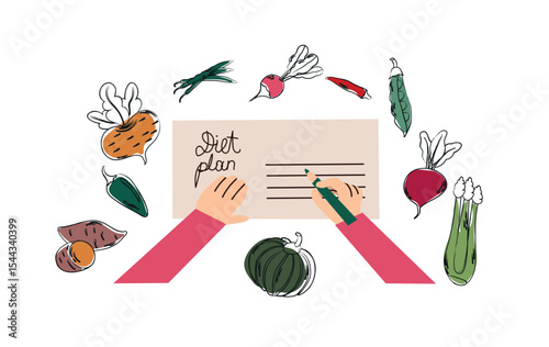 Diet plan hand drawn illustration. Healthy food concept.