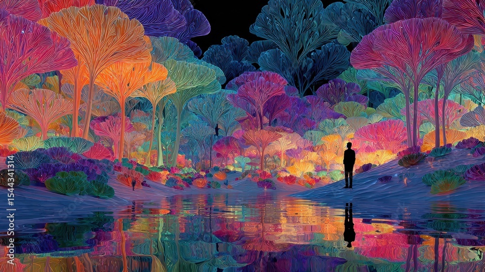 Fototapeta premium A serene reflection of colorful trees by a tranquil lake nature scene vibrant environment artistic viewpoint