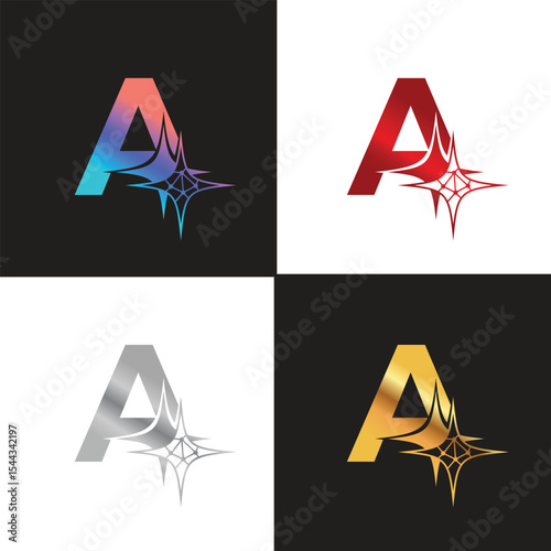 Letter A logo, A logo, AI logo set, modern and minimal design, tech-inspired, colorful icons and symbols, suitable for artificial intelligence, innovation, branding, startups, and digital identity.