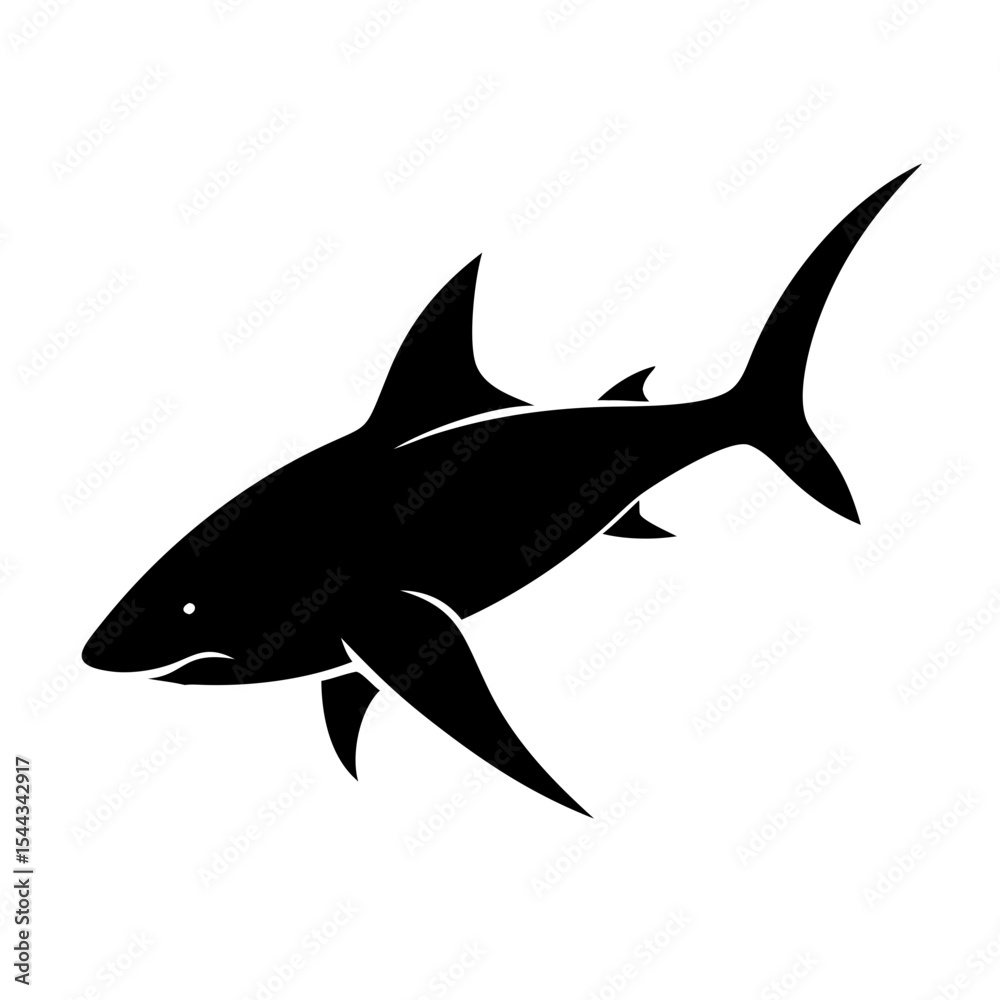 Obraz premium Shark Silhouette Vector – Minimalist Black and White Illustration of Ocean Predator in Bold Graphic Style 
