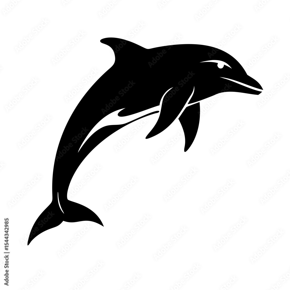 Obraz premium Black silhouette of a jumping dolphin isolated on white background 