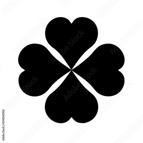 Heart-Shaped Four-Leaf Clover Silhouette – Minimalist Black and White Vector Icon for Love and Luck Symbolism
