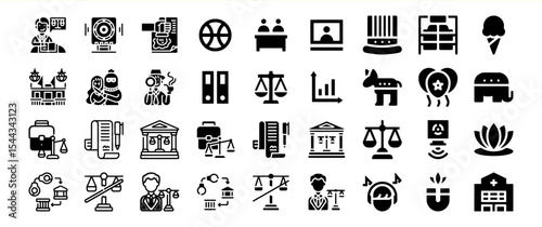 Black Glyph Icon Bundle Law Justice Politics Government