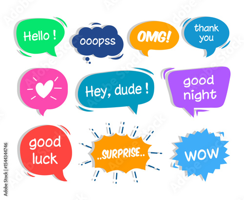 colorful speech bubbles with different words