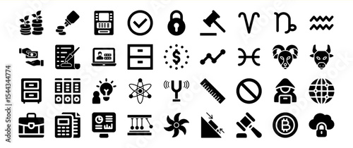 Black Glyph Icon Set Finance Business Zodiac Signs