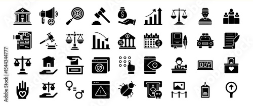 Black Glyph Icon Set Law Justice Legal System Finance