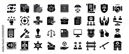 Wallpaper Mural Black Glyph Icon Set Law Justice Peace Security Collection Torontodigital.ca