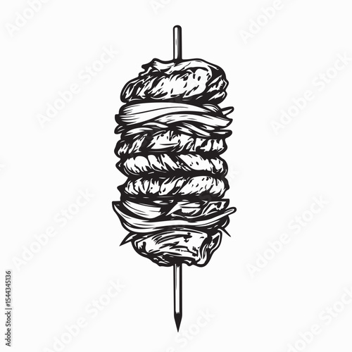 Grilled Meat Kebab on Skewers Stick Vector  image Illustration on white background.