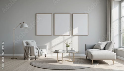 mock up poster frame in modern interior background, living room, Scandinavian style 