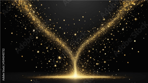 Abstract Christmas night sky with glowing tree lights and sparkling stars
