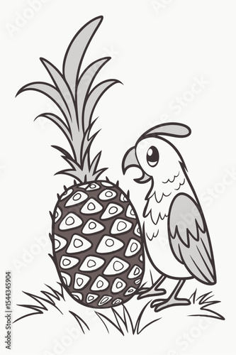 Vector logo of a golden pineapple, elegant and simple, using negative space, isolated on a pure white background with parrot