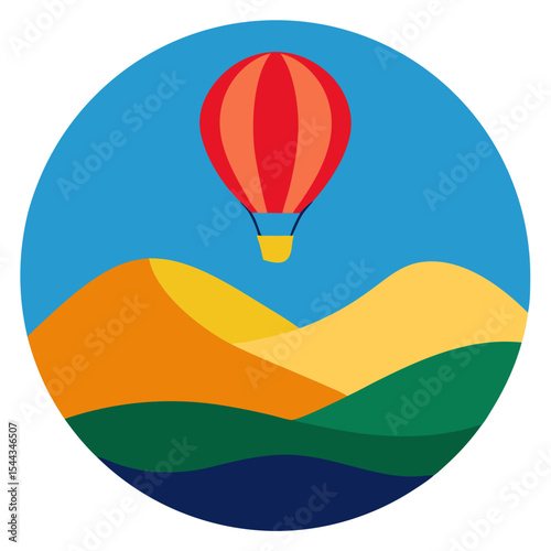 Hot air balloon over colorful desert landscape
