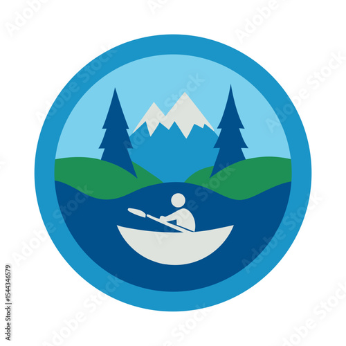 Person rowing boat in mountain lake scenic view