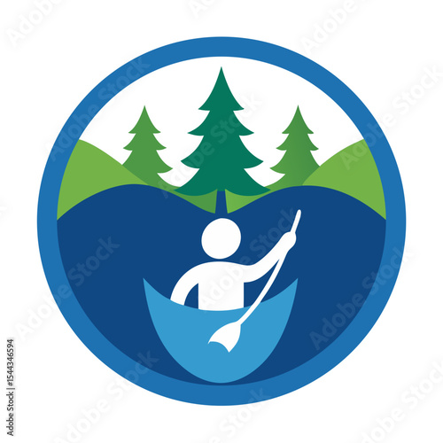 Person kayaking in a forest river landscape