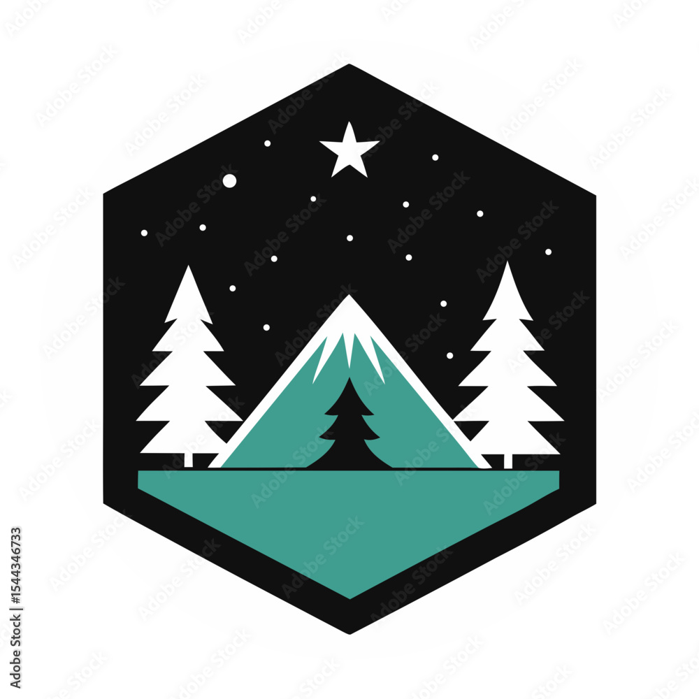 Fototapeta premium Mountain landscape night scene badge design