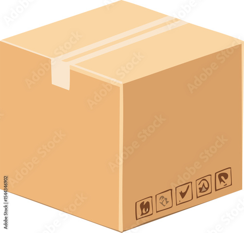 isometric vector illustrations of cardboard box in various states: open, partially open, and closed, with different angles and light reflections