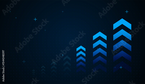 Bright arrows upward growth trend Ideal for presentations, set of big arrow moving up on dark blue background.  financial reports, or technology-driven branding, this image conveys strength