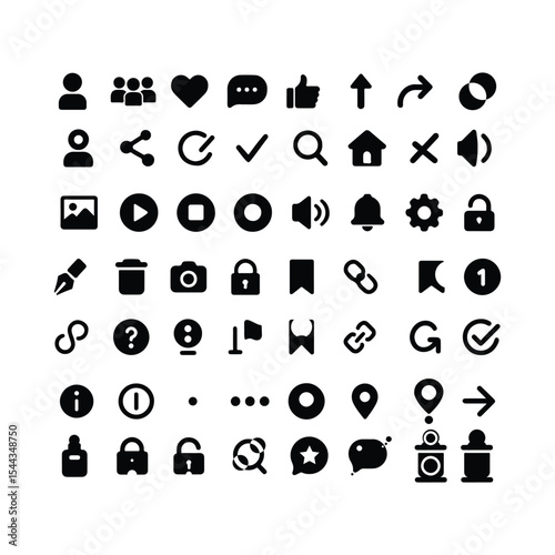 50+ Minimalist Black Vector Icons Set – User Interface, Social Media, Communication Symbols, friends icon, tec icon,

