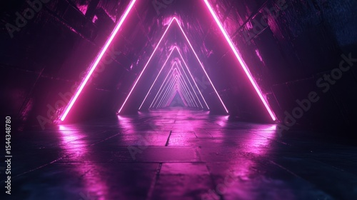 Neon Triangle Tunnel Abstract