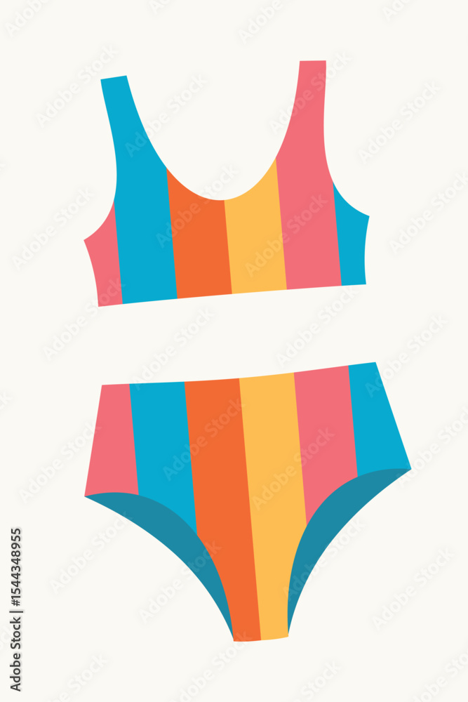 Fototapeta premium Colorful female Striped Bikini Swimsuit. Clothes for vacation, summer, swimming, recreation. Vector element for design. 