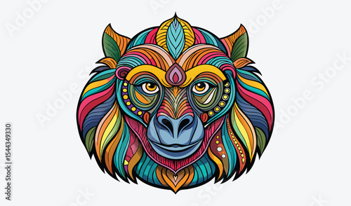 Colorful mandala style baboon head illustration