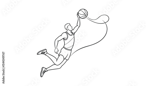 Line art basketball player making a jump shot
