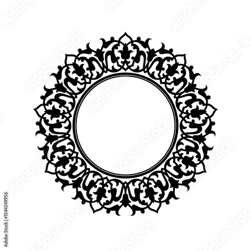 Frame An elegant circular vector element for designs in Eastern style, a place for Arabic text or calligraphy. Motif or ornament in black color.