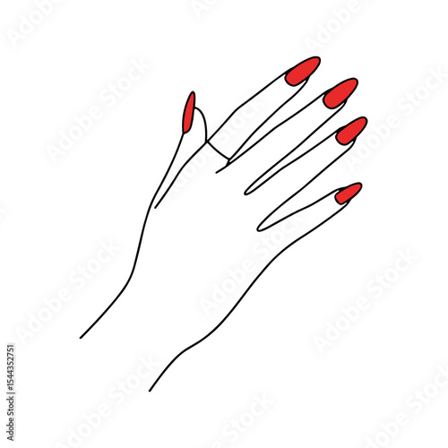 Hand with red nail polish in minimalist outline style  