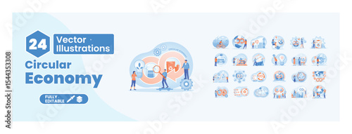 Circular economy theme for sustainable business and eco-friendly concept. Mega set.