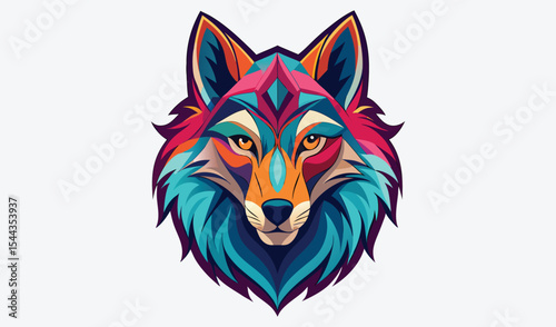 Colorful geometric wolf head illustration