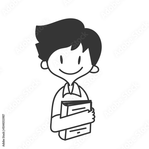 doodle kid holding book illustration