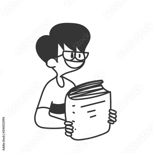doodle kid holding book illustration