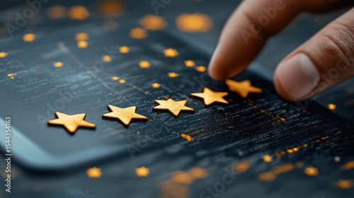 Gold Stars on Surface with Finger
