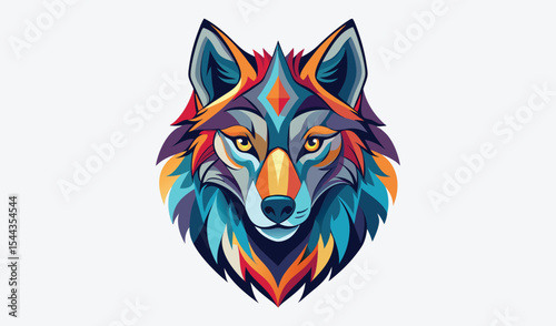 Colorful geometric wolf head illustration