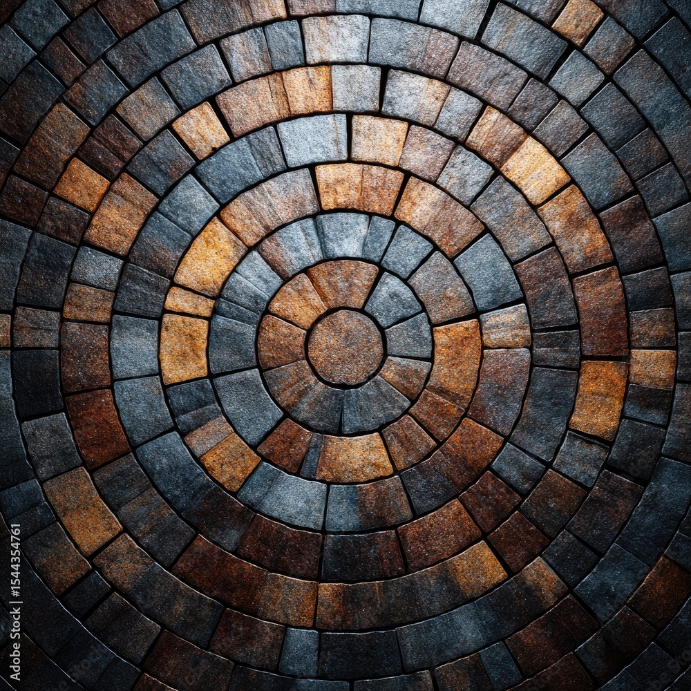 Fototapeta premium Circular pavement pattern of multicolored stones.