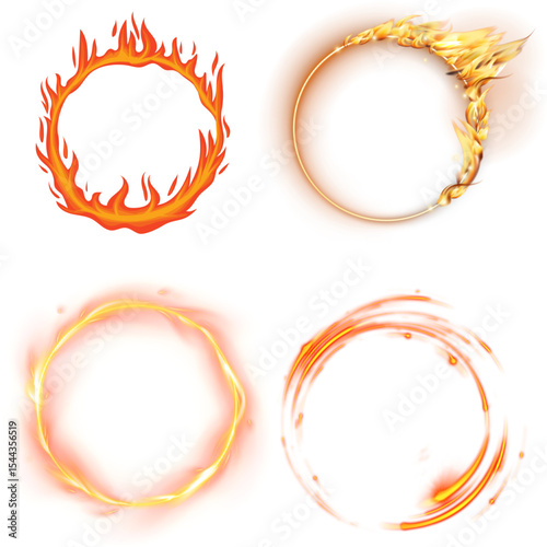 Set of Glowing Fire Ring Circle Effects – Cartoon to Realistic Styles
