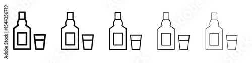 Tequila bottle and glass icon black and white vector sign