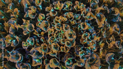 Plants and flowers grow in geometric and fractal patterns, as if obeying a code. AI generated.