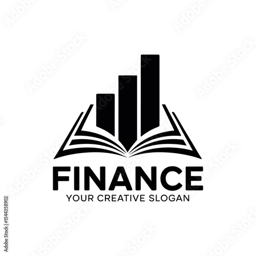 Finance Education Logo with Growth Bar Graph and Open Book Symbol on White Background